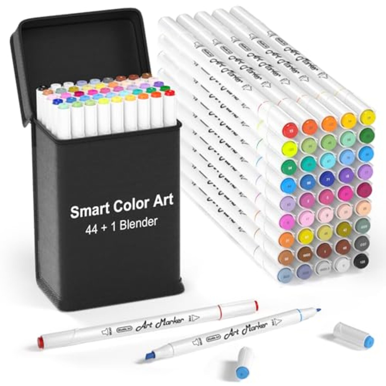 Art Markers, 44 Coloring Markers and 1 Blender, 45 Pack Alcohol Based Dual Tip Permanent Highlighters with Case, Excellent for Adults Kids Marking Drawing Sketching